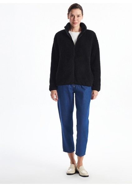 Yeni Sezon Dik Yaka Pelüş Kadın Fermuarlı Sweatshirt modelleri