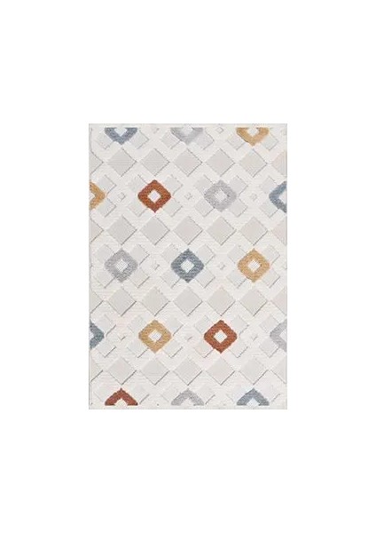 Tubilla Geometrik Beyaz Polyester Kaydırmaz Tabanlı Makine Halısı