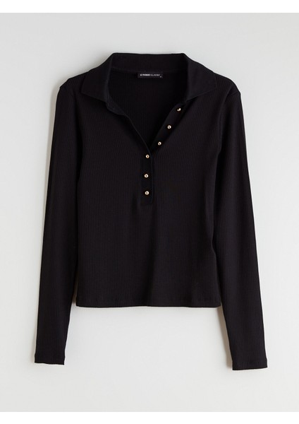 Yeni Sezon Polo Yaka Modal Karışımlı Kadın Tişört