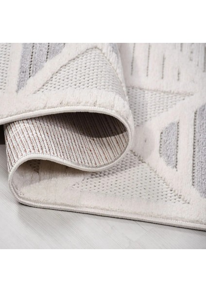 Grajera Geometrik Beyaz Polyester Kaydırmaz Tabanlı Makine Halısı fırsatları