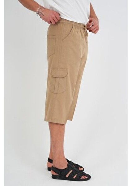 Erkek Kargo Cep %100 Pamuk Keten Görünümlü Kapri E207