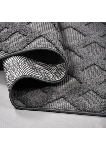 Conde Geometrik Antrasit Polyester Kaydırmaz Tabanlı Makine Halısı fırsatları