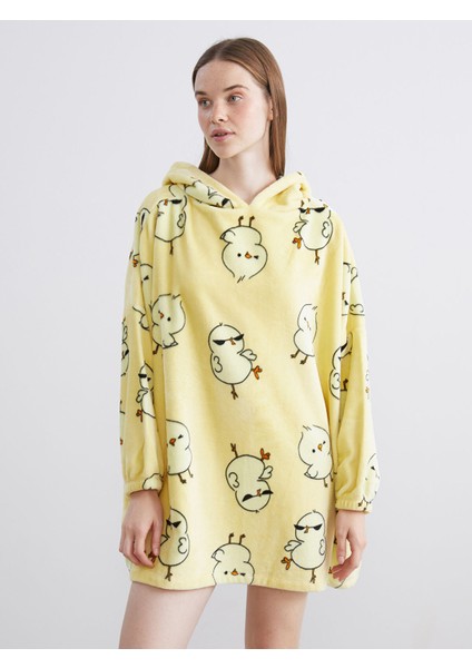 Yeni Sezon Kapüşonlu Oversize Pelüş Kadın Pijama Üstü