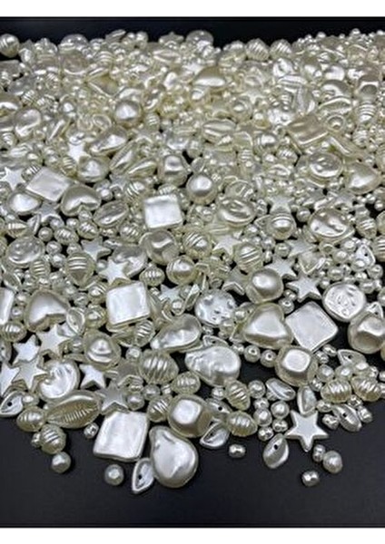 25 gr Karışık Krem Renk Lüks Kaplama Şekilsiz Yamuk Plastik Inci Boncuk