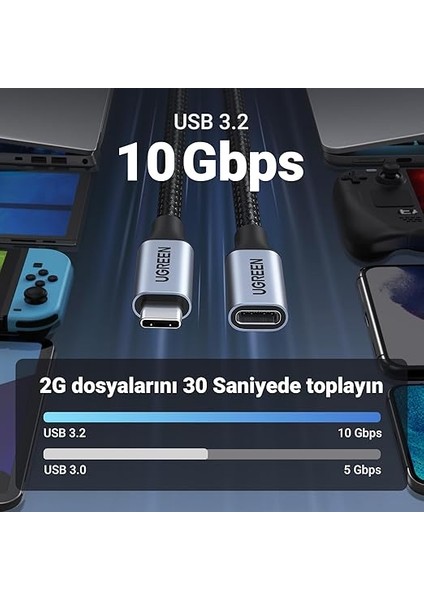 Gen2 100 W Thunderbolt 3 Type-C To Type-C Örgülü Uzatma Kablosu 50 cm fırsatları