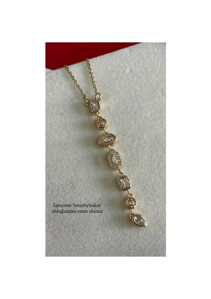Lotusbybuket Çelik Gold Geometrik Taşlı Y Dekolte Kolye