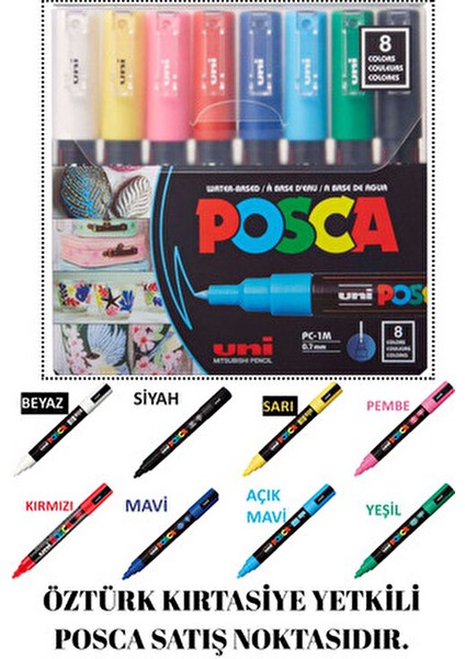 Posca 8'li Ana Renk Set (En Çok Tercih Edilen 8 Ana Renk) Pc-1m (0.7mm) Poska PC1M Pc - 1m
