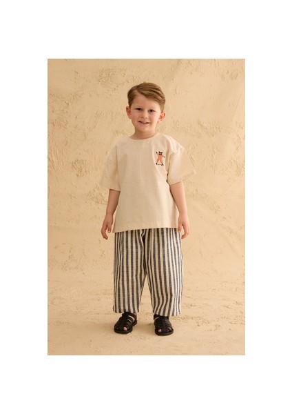 Nakışlı Oversize Keten Gömlek Naturel