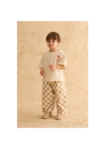 Nakışlı Oversize Keten Gömlek Naturel