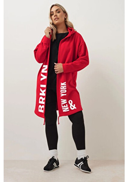 Büyük Beden Kapüşonlu Uzun Kollu Yazı Baskılı Cepsiz Hırka 303982 fiyatları