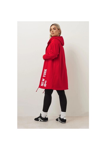 Büyük Beden Kapüşonlu Uzun Kollu Yazı Baskılı Cepsiz Hırka 303982 indirimleri