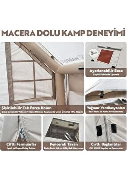 Madfox Bigless Glamping Cotton Inflatable Şişme Çadır [ Baca Çıkışlı ]
