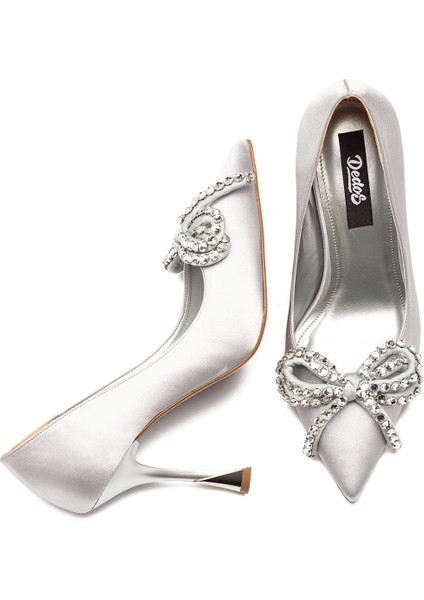 Saten Deri Taşlı Bağcık Yüksek Platform Topuk Detaylı Kadın Abiye Ayakkabı 500 modelleri