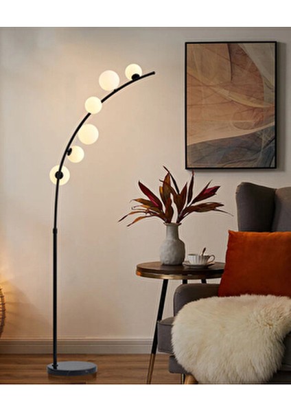 Felin Siyah 6 Cam Başlıklı Deve Boynu Lambader