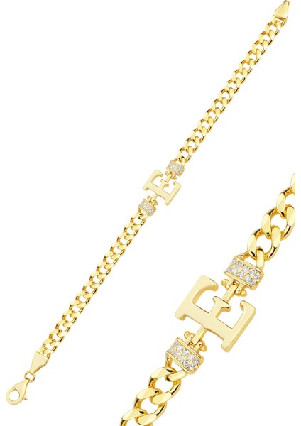 Gümüş Altın Yaldızlı Zirkon Taşlı Üç Boyutlu Gurmet Zincirli Harf Bileklik SGTL12300 modelleri