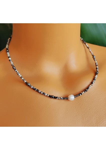 Inci Ceyt ve Hematit Doğal Taş Kolye – Nazar Koruyucu, Enerji Dengeleyici, Şık El Yapımı Kolye