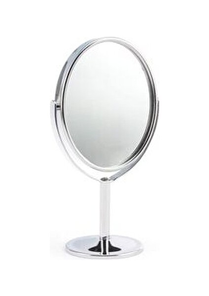 Oval Masaüstü Ayaklı 360° Dönebilen, Işyeri, Seyahat Için Mini Krom Ayna 15X25CM