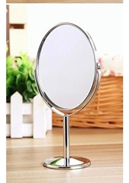 Oval Masaüstü Ayaklı 360° Dönebilen, Işyeri, Seyahat Için Mini Krom Ayna 15X25CM