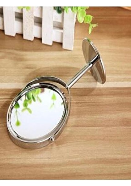 Oval Masaüstü Ayaklı 360° Dönebilen, Işyeri, Seyahat Için Mini Krom Ayna 15X25CM