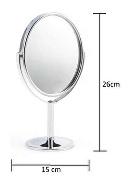 Oval Masaüstü Ayaklı 360° Dönebilen, Işyeri, Seyahat Için Mini Krom Ayna 15X25CM