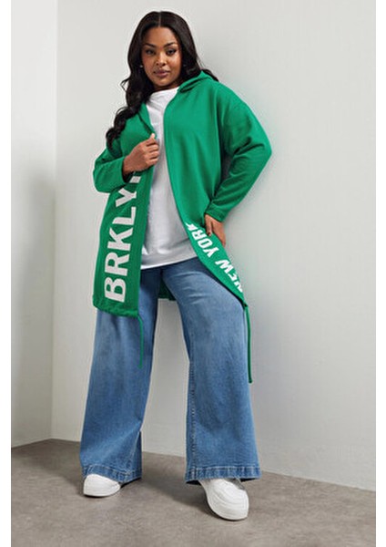 Büyük Beden Kapüşonlu Uzun Kollu Yazı Baskılı Cepsiz Hırka 303984 fiyatları