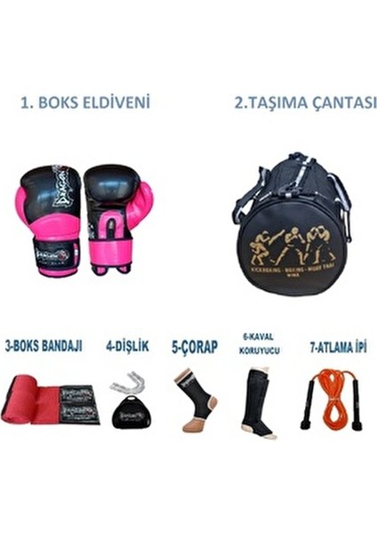Gifttoom, Kıck Boks Sporcu Çantalı Antrenman Seti Boxing, Dragon Carbon Boks Eldiveni ve Ekipmanı