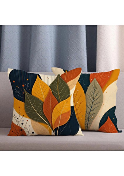 2 Li Kombin Yaprak Desenli 3 Boyutlu Dijital Baskılı Kırlent Kılıfı