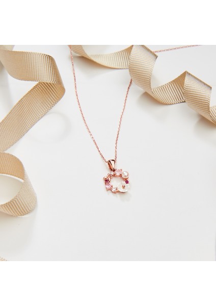 925 Ayar Rose Kaplama Manolya Çiçekli Gümüş Kolye