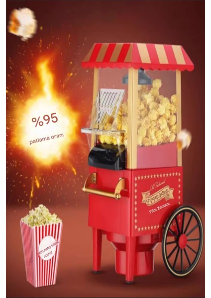Mutfaksever Kırmızı Mısır Patlatma Popcorn Makinesi Kırmızı Yağsız Popcorn 1200W