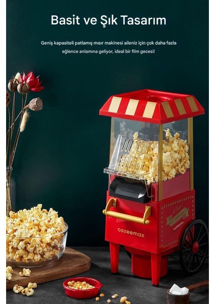 Mutfaksever Kırmızı Mısır Patlatma Popcorn Makinesi Kırmızı Yağsız Popcorn 1200W modelleri