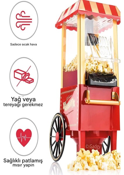 Mutfaksever Kırmızı Mısır Patlatma Popcorn Makinesi Kırmızı Yağsız Popcorn 1200W indirimleri