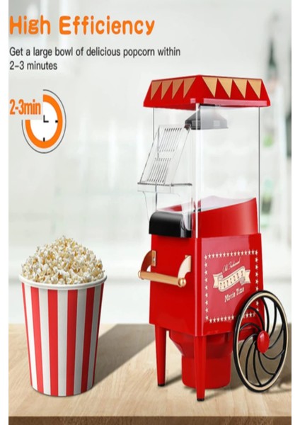 Mutfaksever Kırmızı Mısır Patlatma Popcorn Makinesi Kırmızı Yağsız Popcorn 1200W