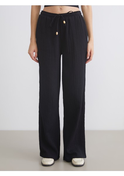 Yeni Sezon Beli Lastikli Dokulu Müslin Kadın Pantolon modelleri