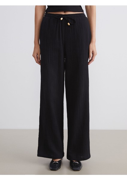 Yeni Sezon Beli Lastikli Dokulu Müslin Kadın Pantolon fırsatları