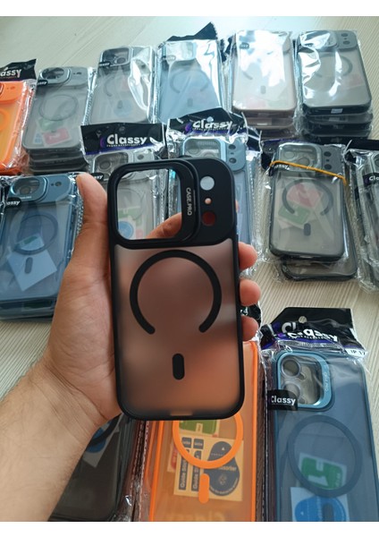 iPhone 17PROMAX Magsafe Destekli Mat Şeffaf Silikon Kılıf + Lens Hediyeli + Stand Fonksiyonlu