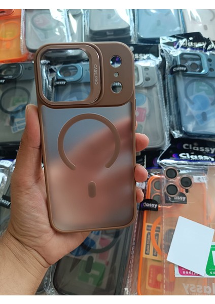 iPhone 17PROMAX Magsafe Destekli Mat Şeffaf Silikon Kılıf + Lens Hediyeli + Stand Fonksiyonlu