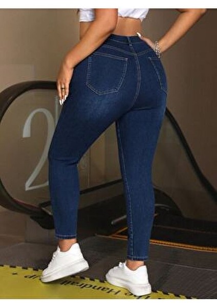 Kadın Koyu Mavi Denim Pantolon Büyük Beden fiyatları
