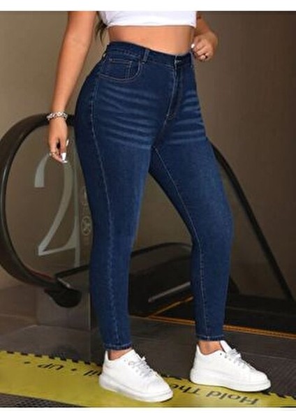 Kadın Koyu Mavi Denim Pantolon Büyük Beden modelleri