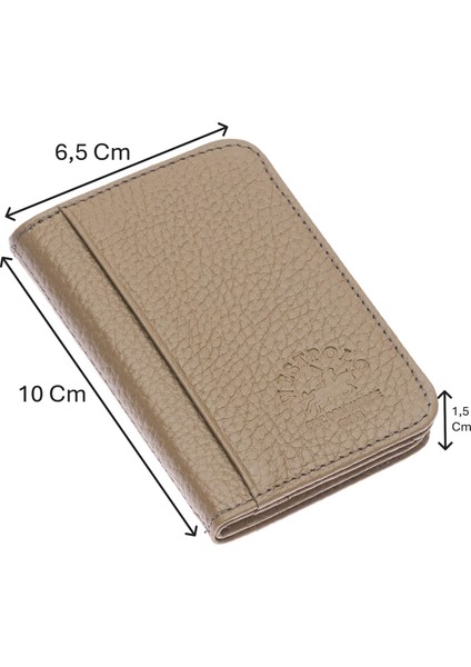 Hakiki Deri Bol Kart Bölmeli Unisex Kartlık - Vizon