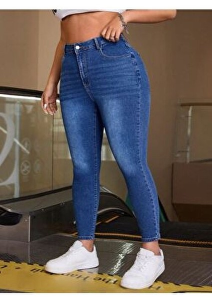 Kadın Mavi Denim Pantolon Büyük Beden