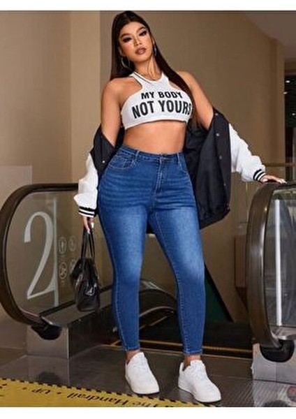 Kadın Mavi Denim Pantolon Büyük Beden