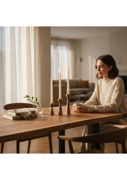 El Yapımı Ahşap Şamdan Seti – Minimalist Dekoratif Mumluk (3’lü Set) modelleri