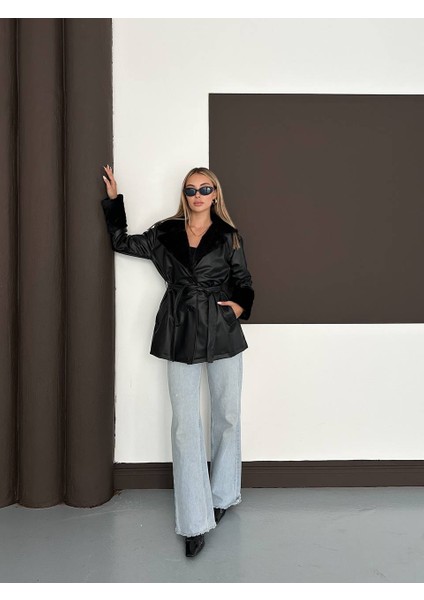 Kısa Kürklü Deri Trenç