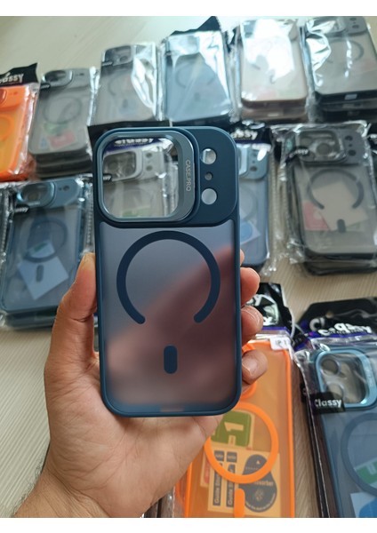 iPhone 17PROMAX Magsafe Destekli Mat Şeffaf Silikon Kılıf + Lens Hediyeli + Stand Fonksiyonlu