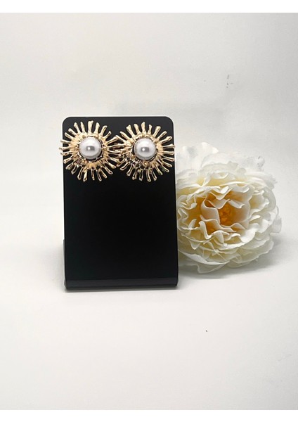 Güneş Işığı Incili Küpe – Zarif Şık Takı Modeli, Altın Gold Kaplama Silver Modern Tasarım