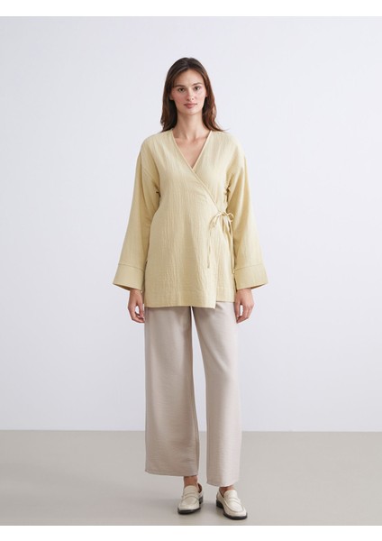 Yeni Sezon Kruvaze Yaka Dokulu Kadın Kimono fiyatları