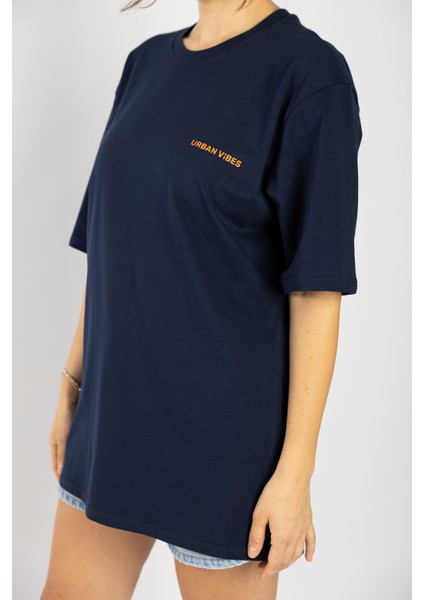 Unisex Oversize Japanese Culture Sırt Baskılı Lacivert Tişört modelleri