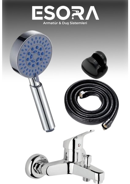 Krom Banyo Bataryası Duş Başlığı Hortumu ve Mafsalı Set
