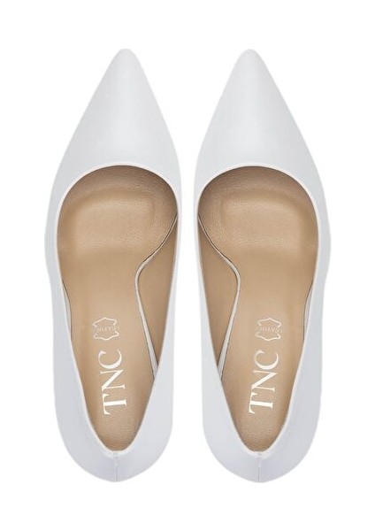 Kadın Hakiki Deri Beyaz Sedef Topuklu Ayakkabı