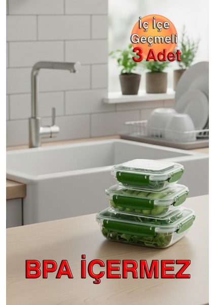 Lock&fresh Master Dikdörtgen Saklama Kabı (565,975,1675 Ml) (Üçlü Set)